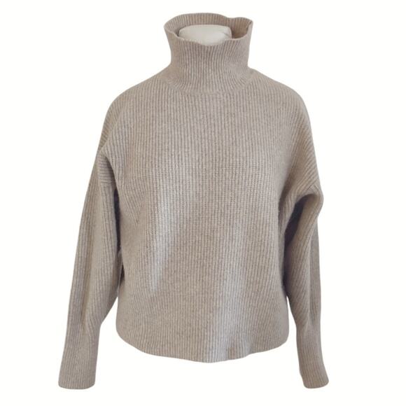 VICI Sweater Oatmeal Gray Balloon Sleeve Boxy Mock Turtleneck Top Size M Cropped - Picture 1 of 10